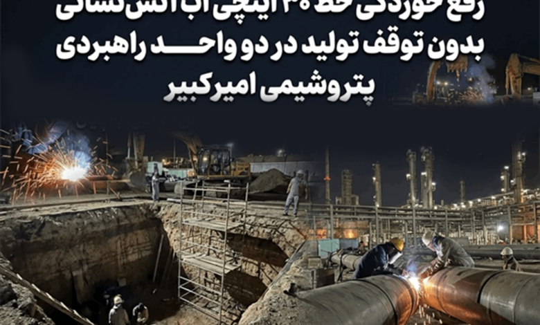 به گزارشاقتصادمحور به نقل از روابط عمومی و امور بین‌الملل شرکت پتروشیمی امیرکبیر، عملیات پیچیده رفع خوردگی خط ۳۰ اینچی سیستم آب آتش‌نشانی (Fire Water) در محوطه OFF Site واحد پلی‌اتیلن سنگین مجتمع پتروشیمی امیرکبیر، که بر اثر خوردگی بالا نشتی شدید پیدا کرده بود، پس از هماهنگی کامل و تلاش شبانه‌روزی تیم‌های عملیاتی، بدون توقف تولید و با ریسک بالای ایمنی و موفقیت به اتمام رسید.